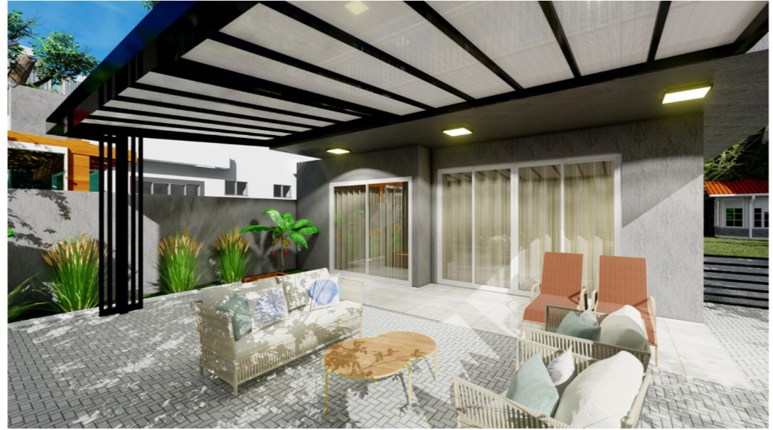 Projeto arquitetônico com cobertura retrátil fechada